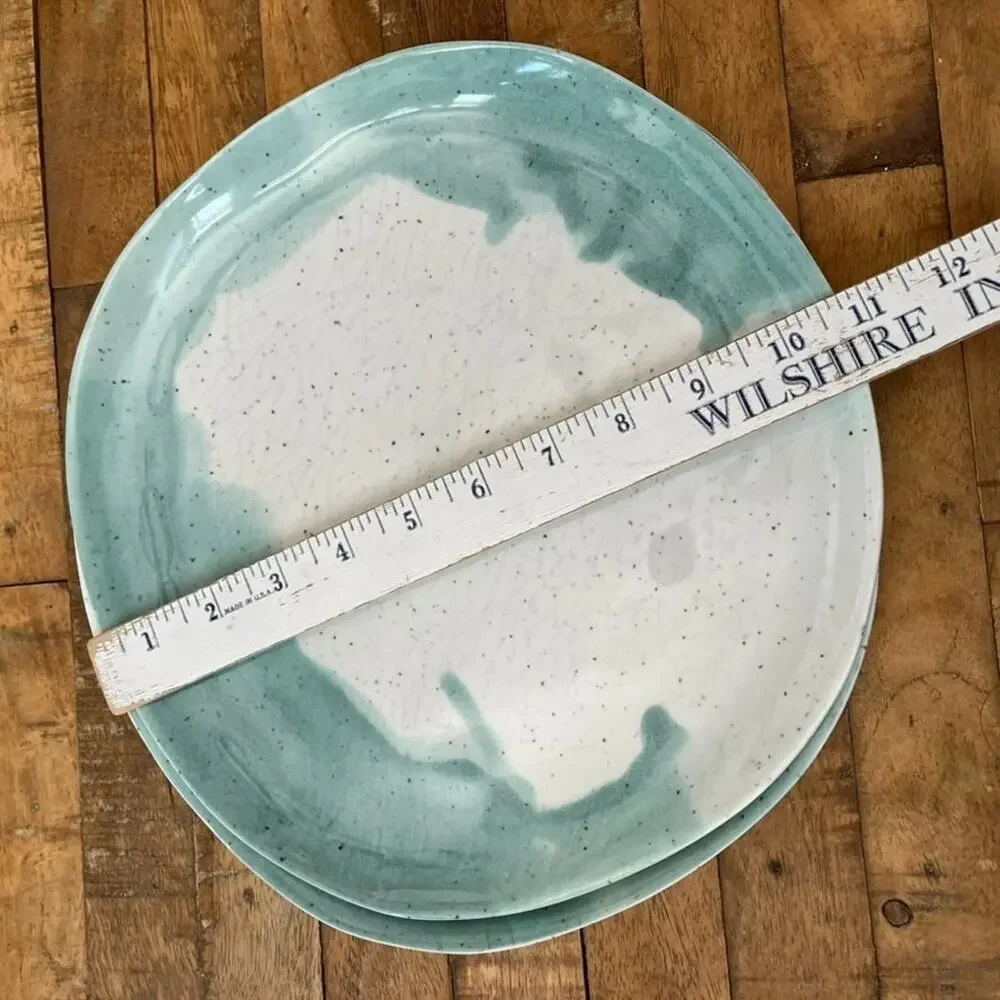 West Elm Seaside Melamine Blue Speckle Dinner Plates 10.5
